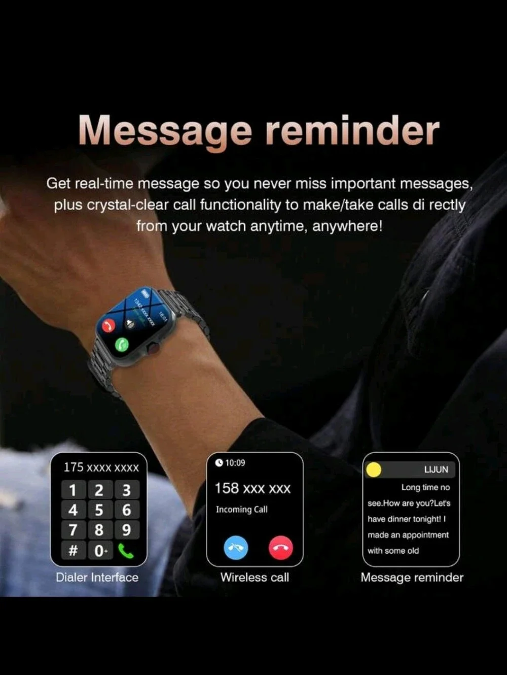 Pink Smart Watch with Stainless Steel Band